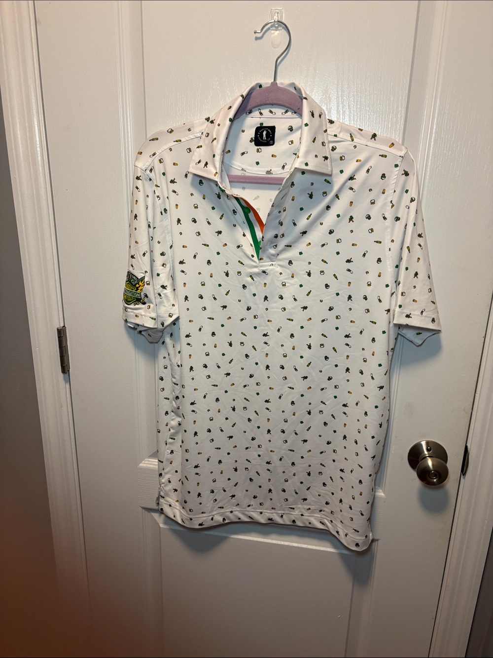 Men's White Polo with Green & Gold Accent Trim